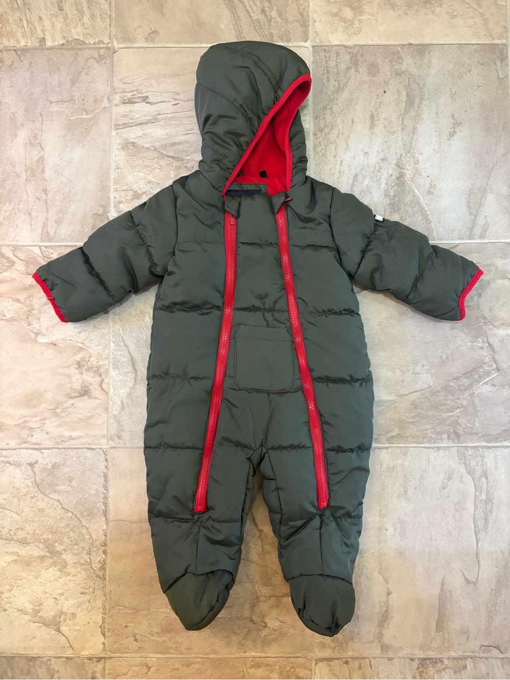 DKNY 6-9 Months Green/Red Snowsuit Packable Fleece Lined NWOT